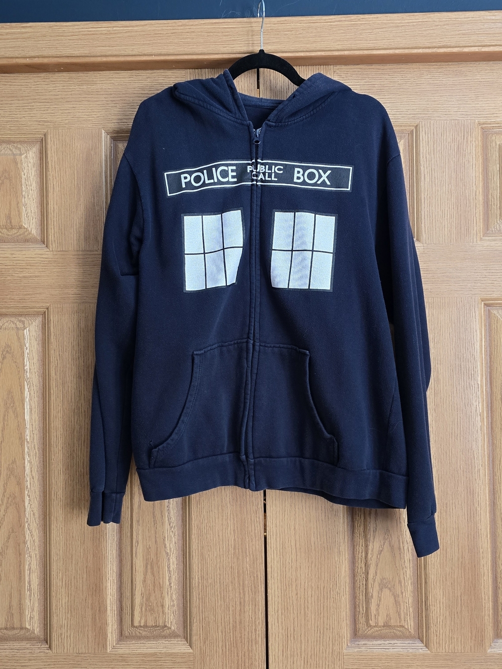 Doctor WHO Navy Full-Zip Hoodie with 'Police Public Call Box' Graphic